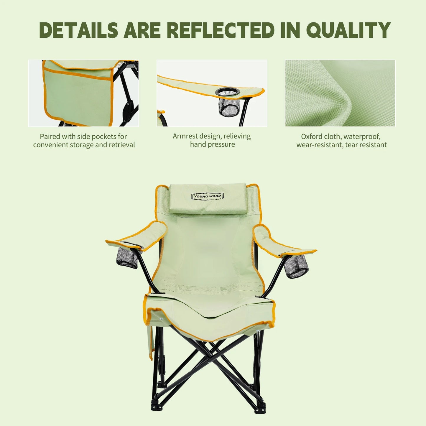 GERC Foldable 2-In-1 Reclining Camping Chair With Footrest Cup Holder