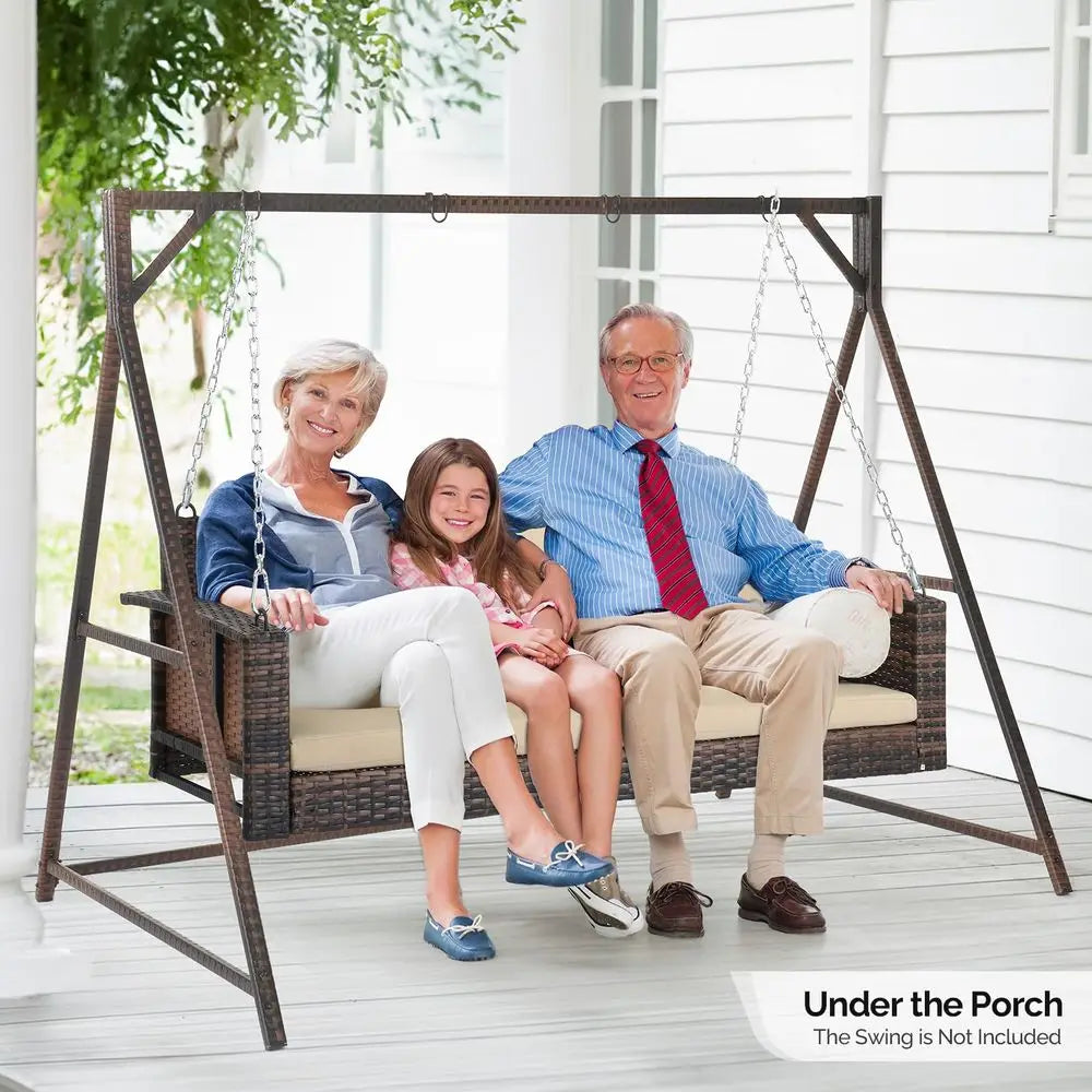 Heavy Duty Outdoor Wicker Rattan Swing Set With Cushions