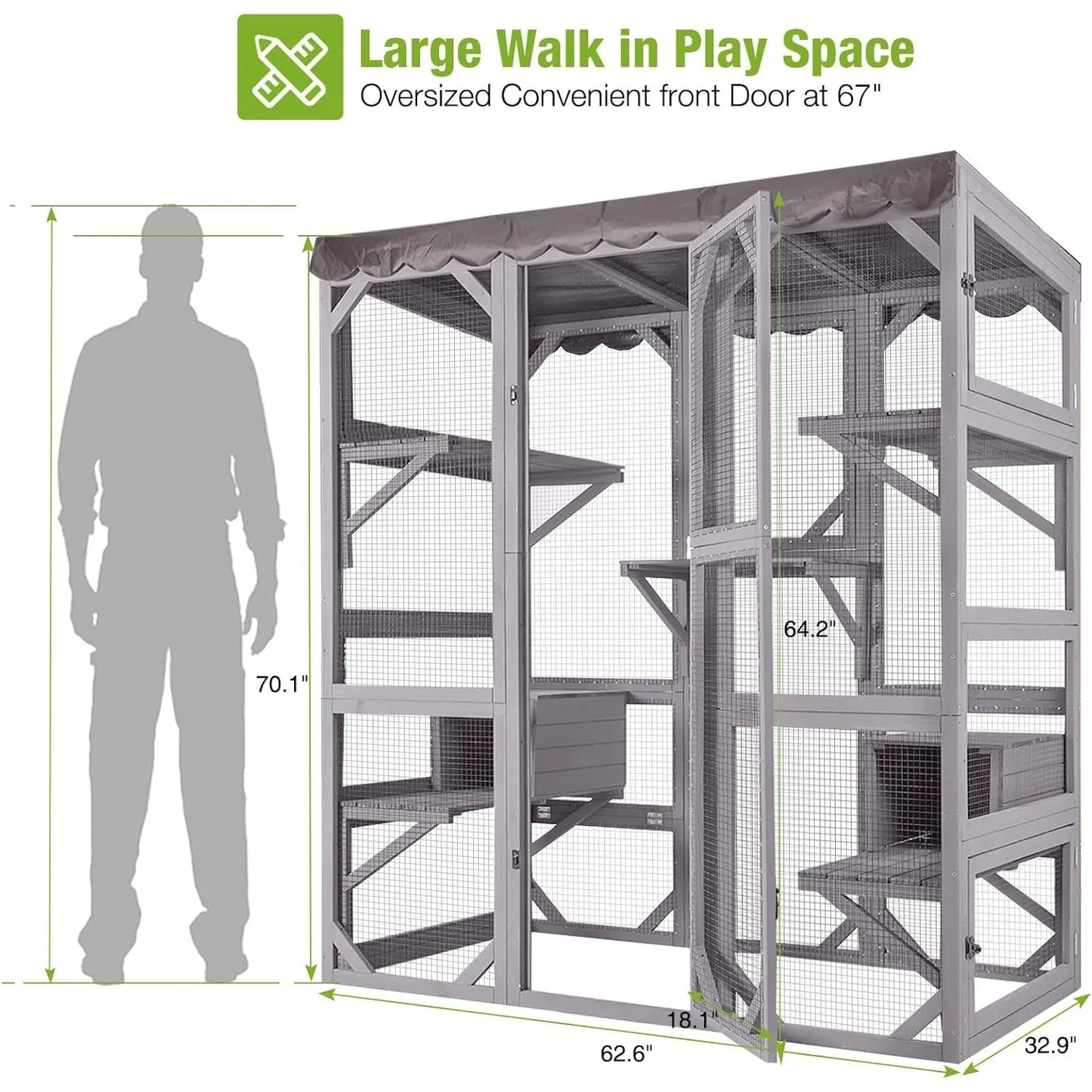 XIUWO Outdoor Cat Enclosure Walk In Window House With Platforms