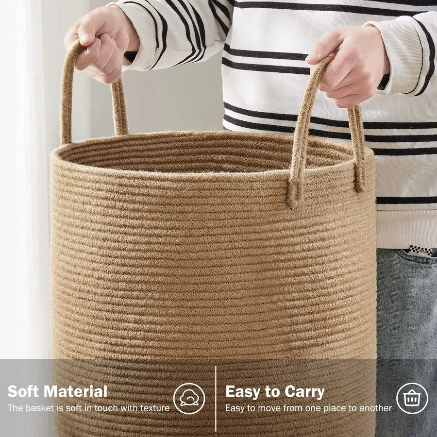 Rope Woven Laundry Hamper Basket In Jute Material For Nursery