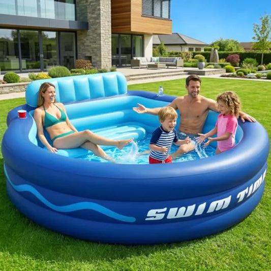 Inflatable Pool With Seats And Headrest For Backyard Use PVC