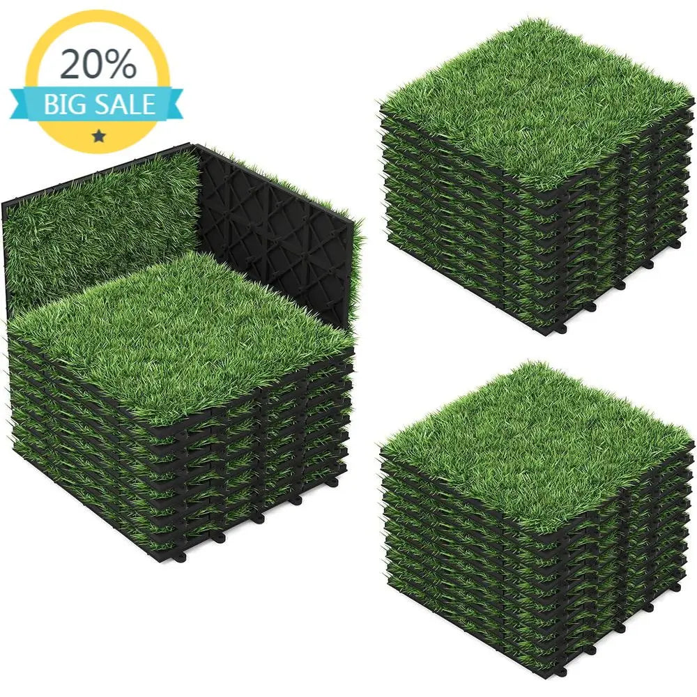 Interlocking Artificial Grass Tiles 30 Piece For Indoor And Outdoor Flooring