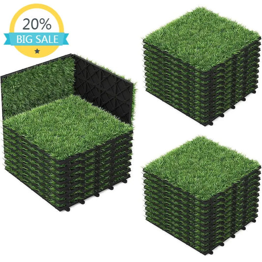 Interlocking Artificial Grass Tiles 30 Piece For Indoor And Outdoor Flooring
