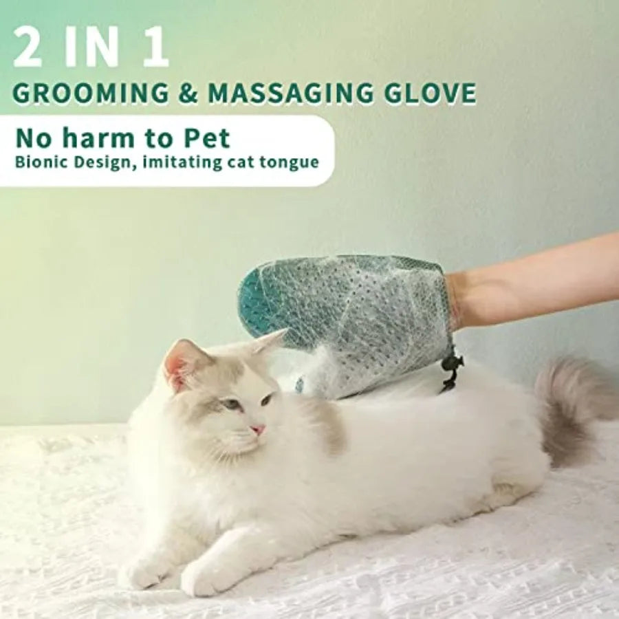 2 In 1 Cat Fur Glove Pet Hair Remover For Grooming Massage