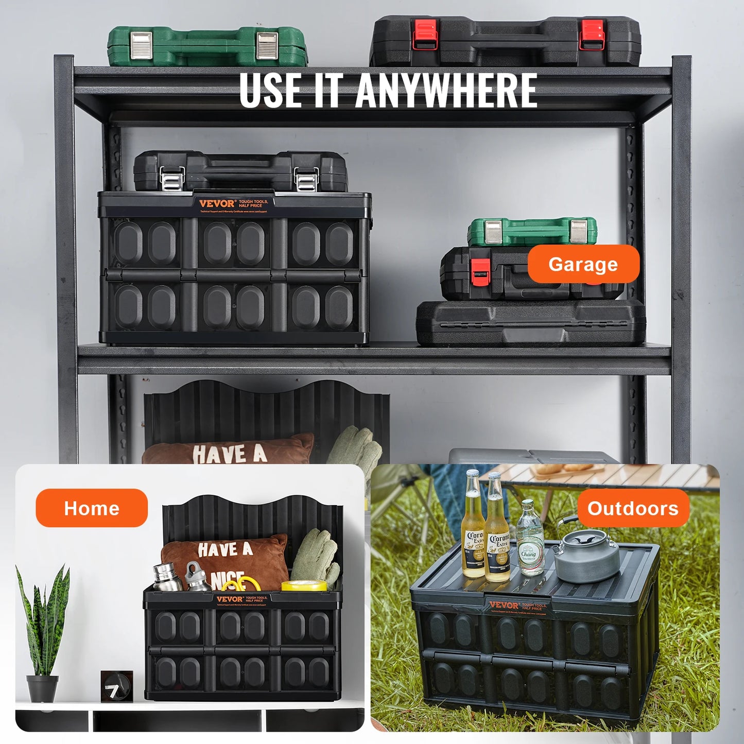 Collapsible Storage Bins Set of 3 Folding Stackable Crates Lids