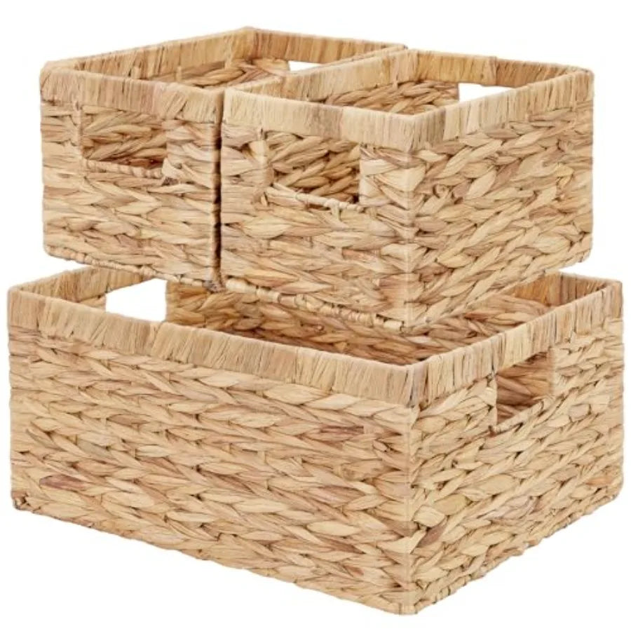 Wicker Storage Baskets 3 Pack With Paper Rope Liners