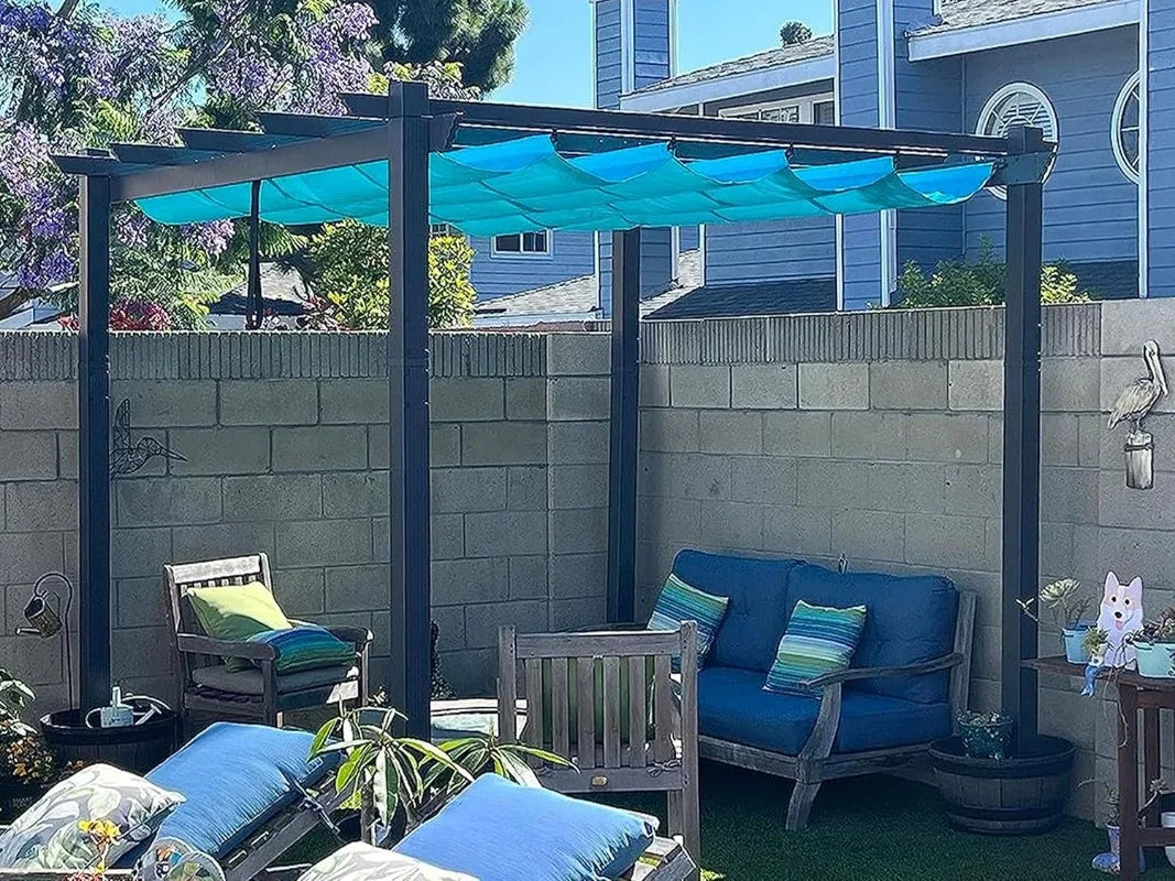 Purple Leaf Outdoor Retractable Pergola With Sun Shade Canopy
