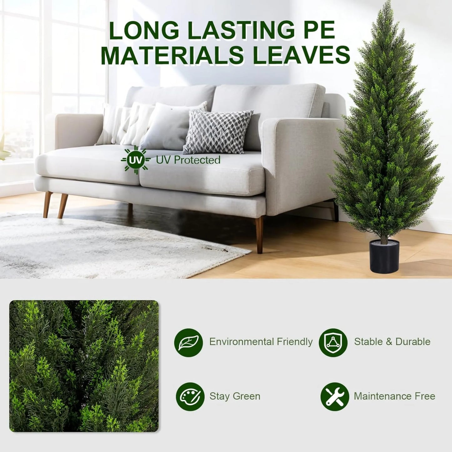 Artificial Topiary Cedar Trees UV-Resistant Faux Evergreen Outdoor Plants