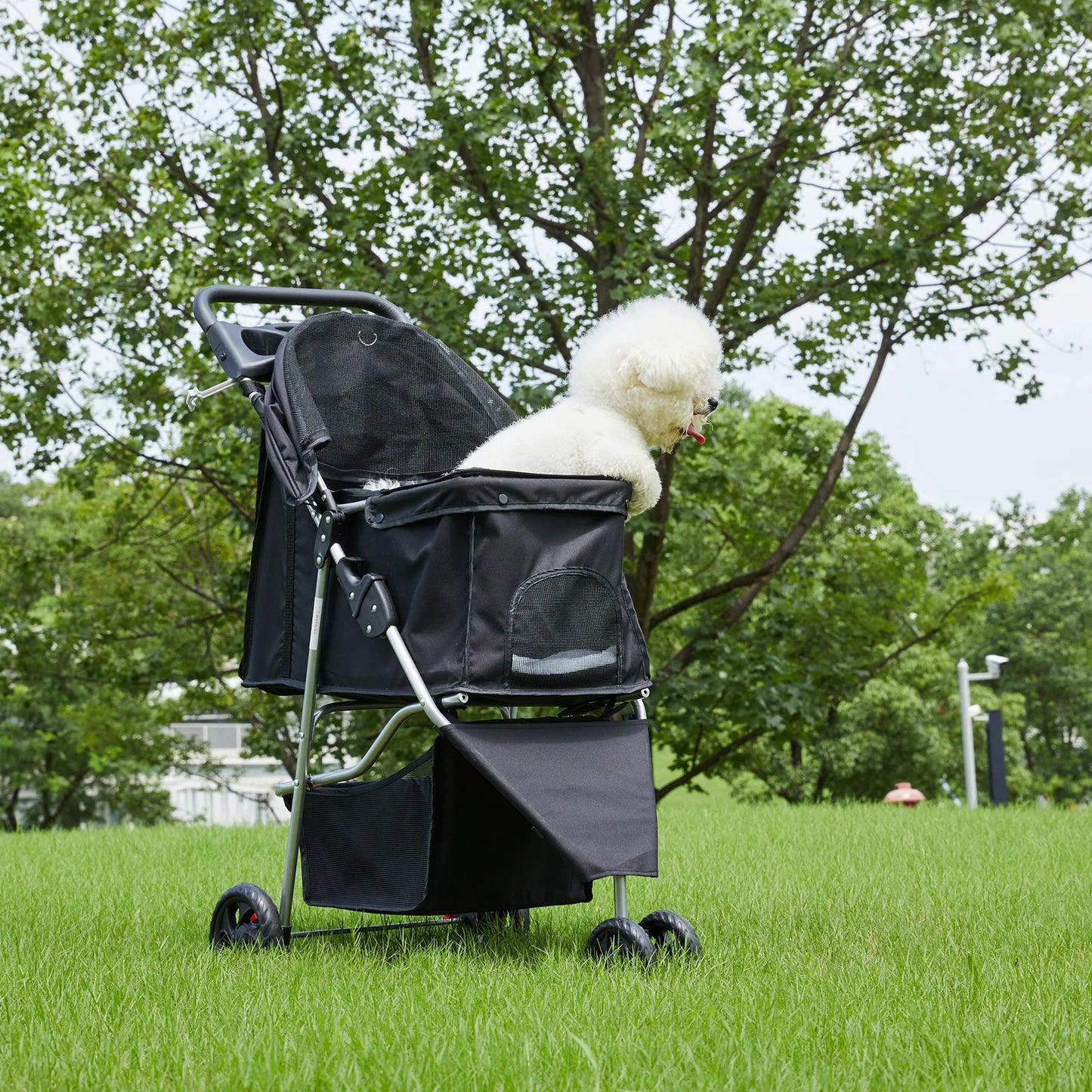 JHK 3-Wheel Foldable Pet Stroller Mesh Windows And Cup Holder
