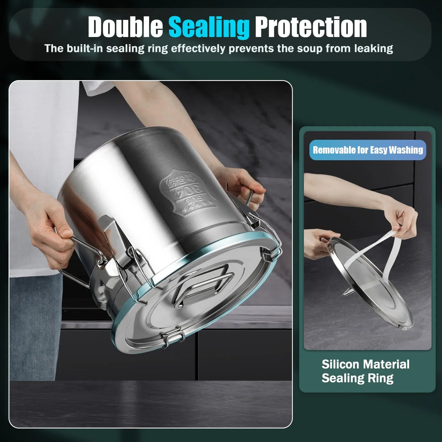 304 Stainless Steel Airtight Canister With Locking Clamp For Rice Flour Grain