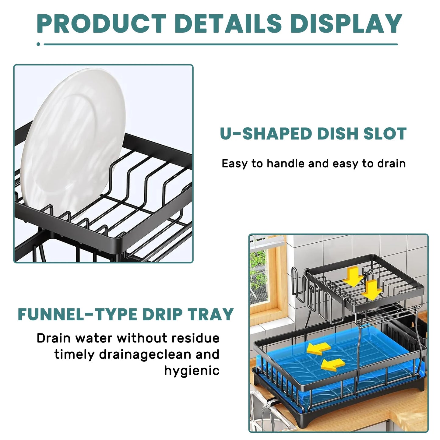 Two Tier Removable Dish Drying Rack For Kitchen Countertop