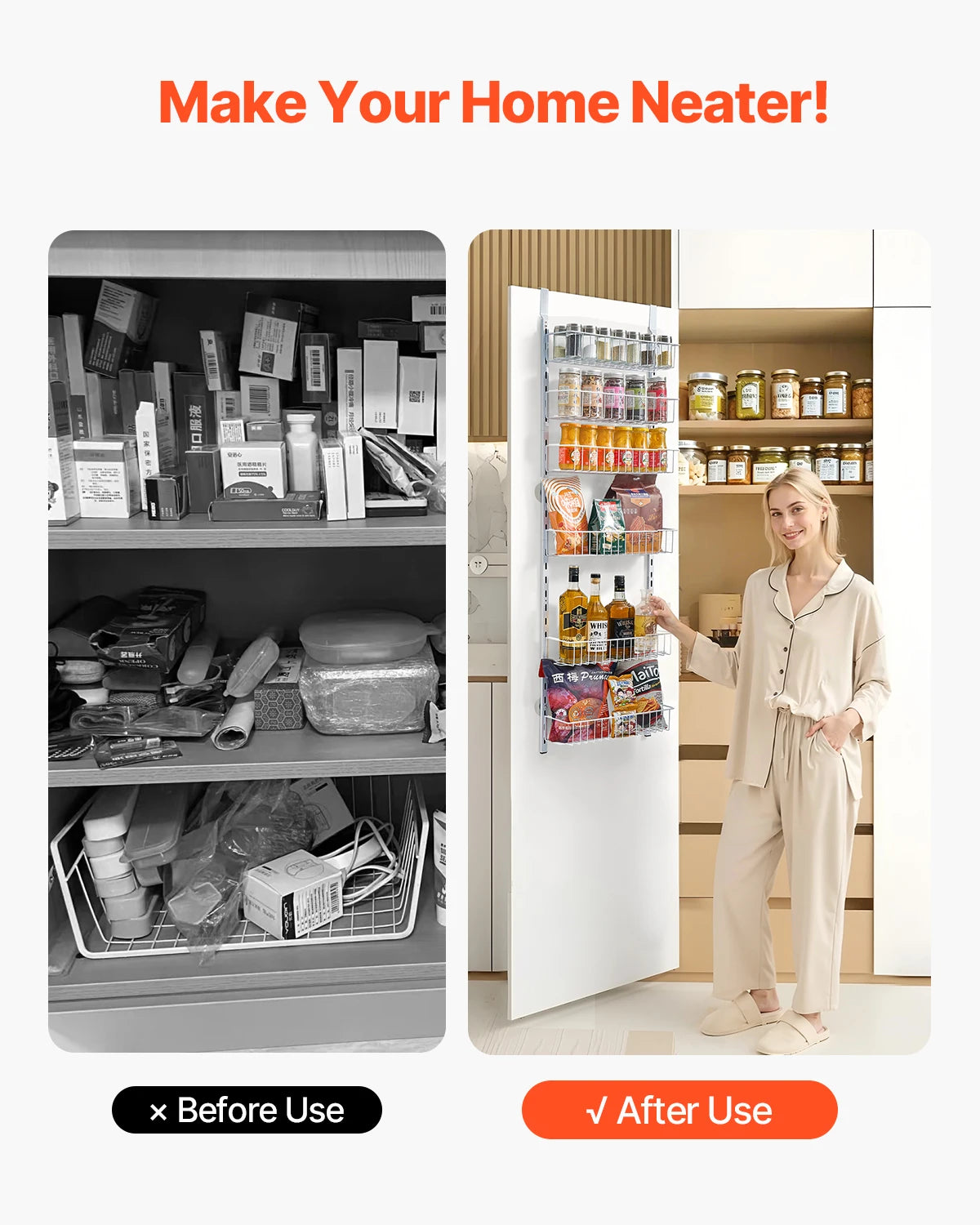 SucceBuy Over Door Pantry Organizer 6 Tier Heavy Duty Steel