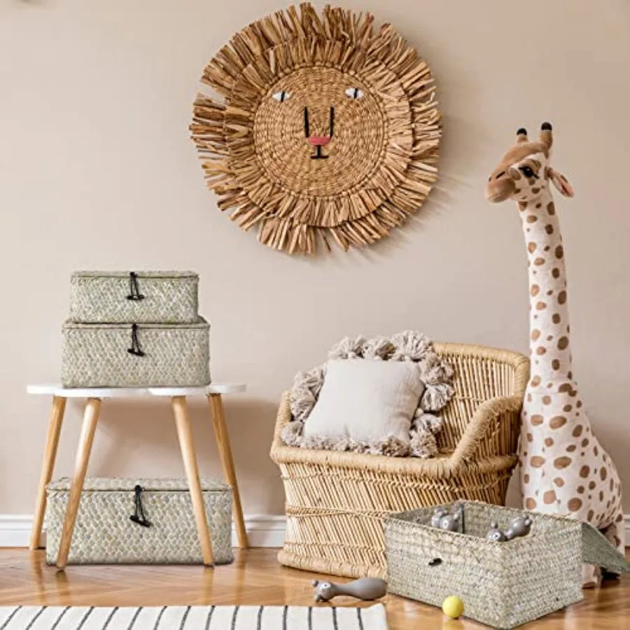Wicker Baskets With Lids Natural Seagrass Storage Bins