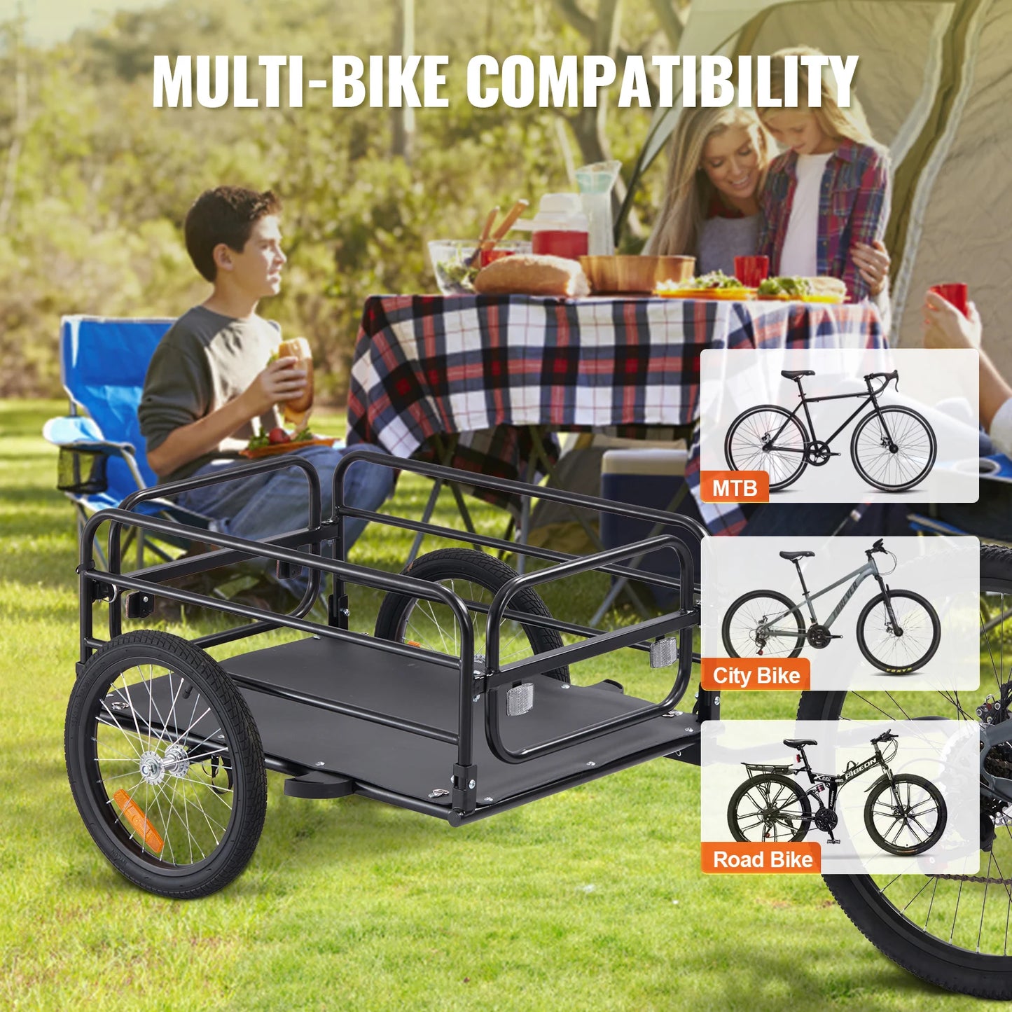 Foldable Bike Cargo Trailer 160 Lb Capacity With Universal Hitch
