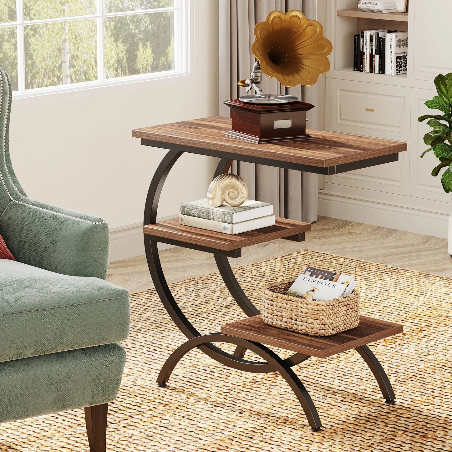 Tribesigns C Shaped End Table Industrial 3 Tier With Storage