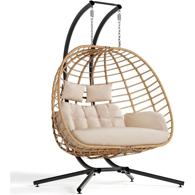Double Hanging Egg Chair With Stand 2 Person Wicker Swing