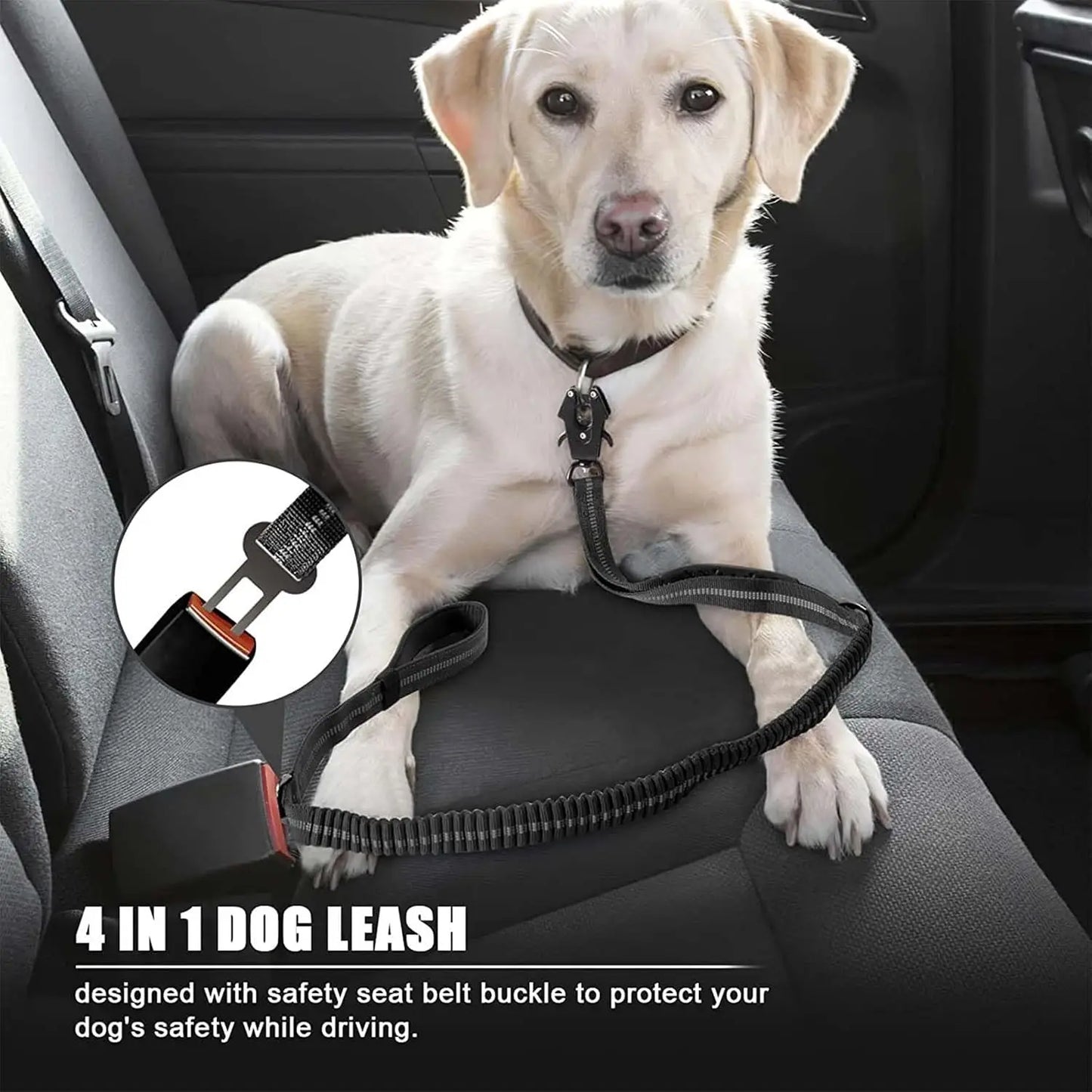 Reflective Shock Absorbing Tactical Dog Leash With Seatbelt
