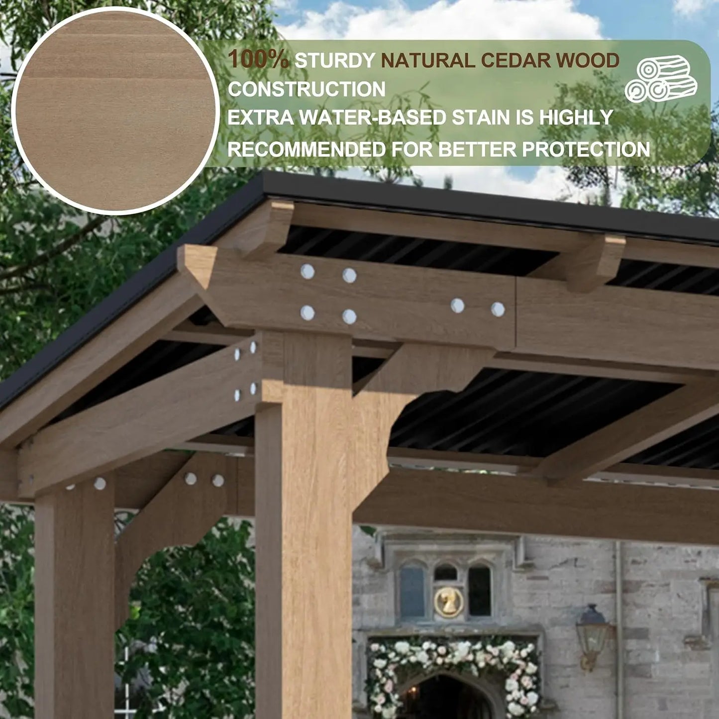 Wooden Grill Gazebo With Sloped Metal Roof Cedar Frame