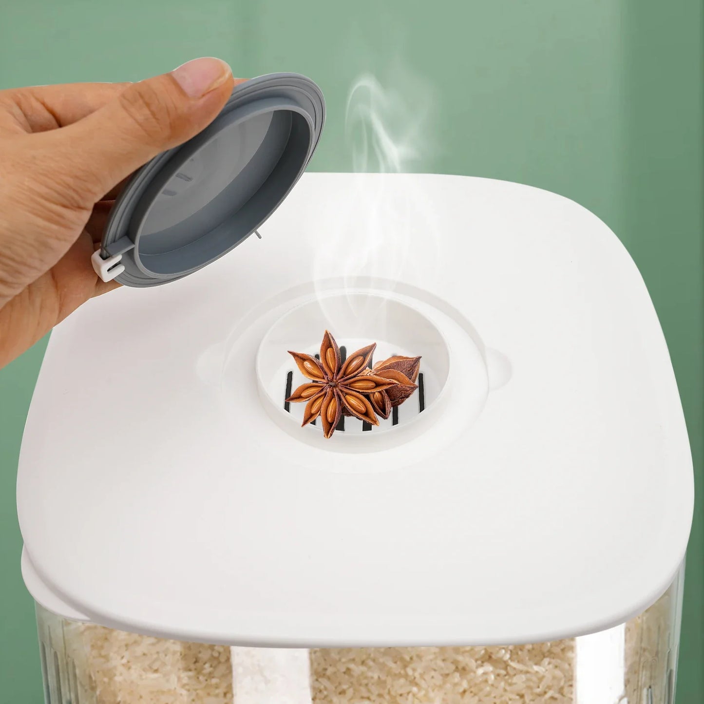 Sealed Grain Storage Container With Rice Cup Dispenser For Kitchen