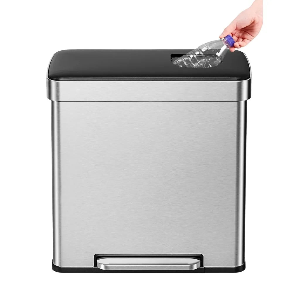 Kitchen Dual Compartment Trash And Recycle Bin With Stainless Steel
