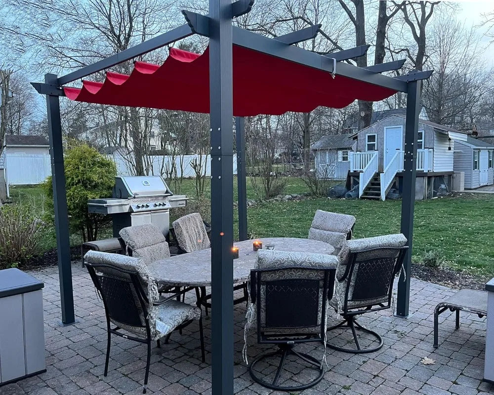Purple Leaf Outdoor Retractable Pergola With Sun Shade Canopy