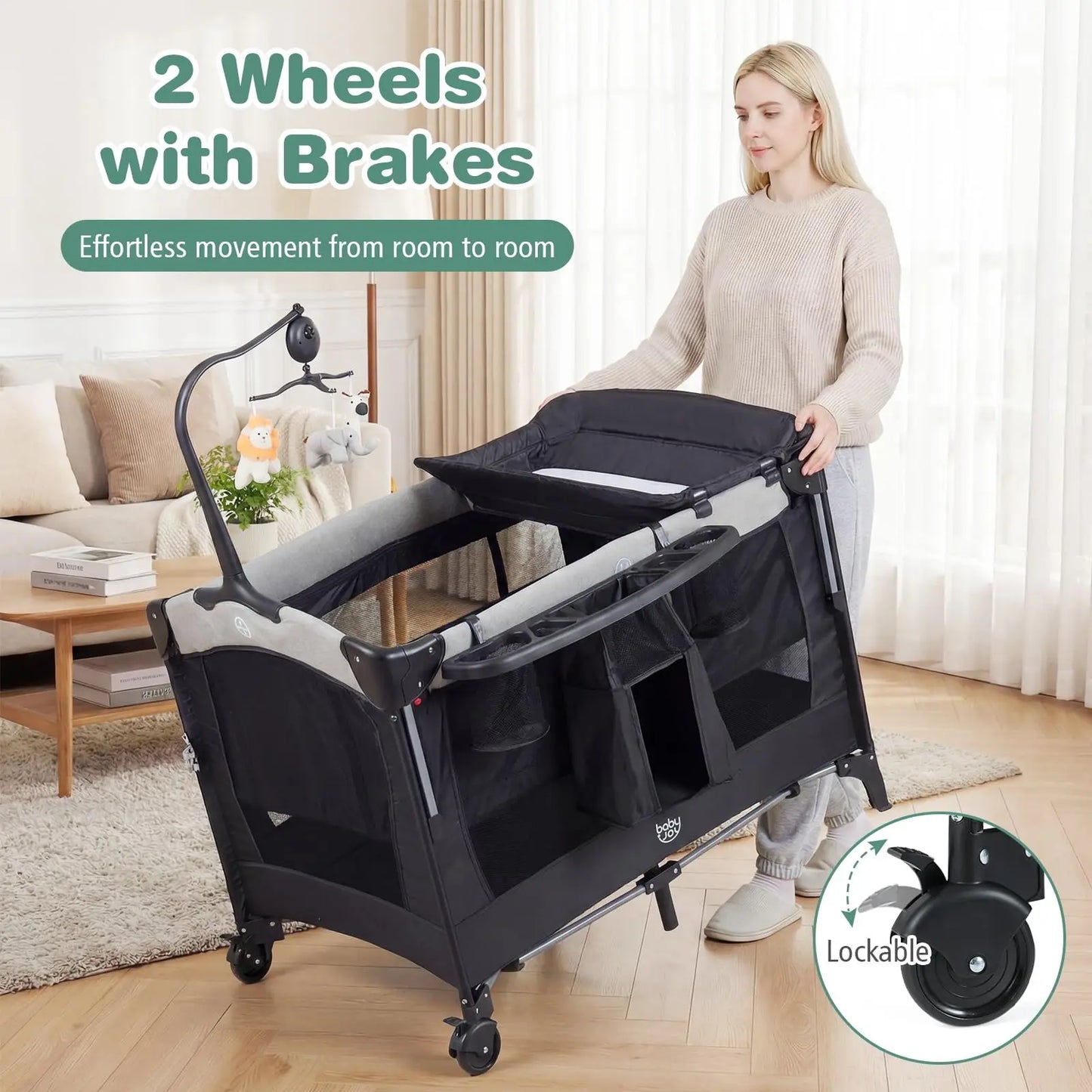 Portable Baby Playard With U Shaped Diaper Changer Multifunction Bassinet