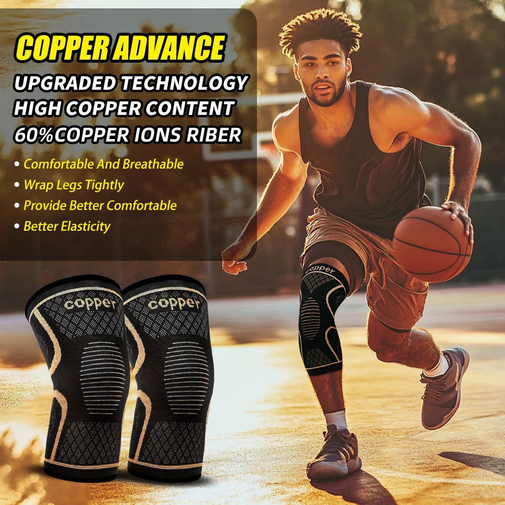 Copper Ion Sports Knee Pads 2 Pack Breathable Non Slip Outdoor Basketball