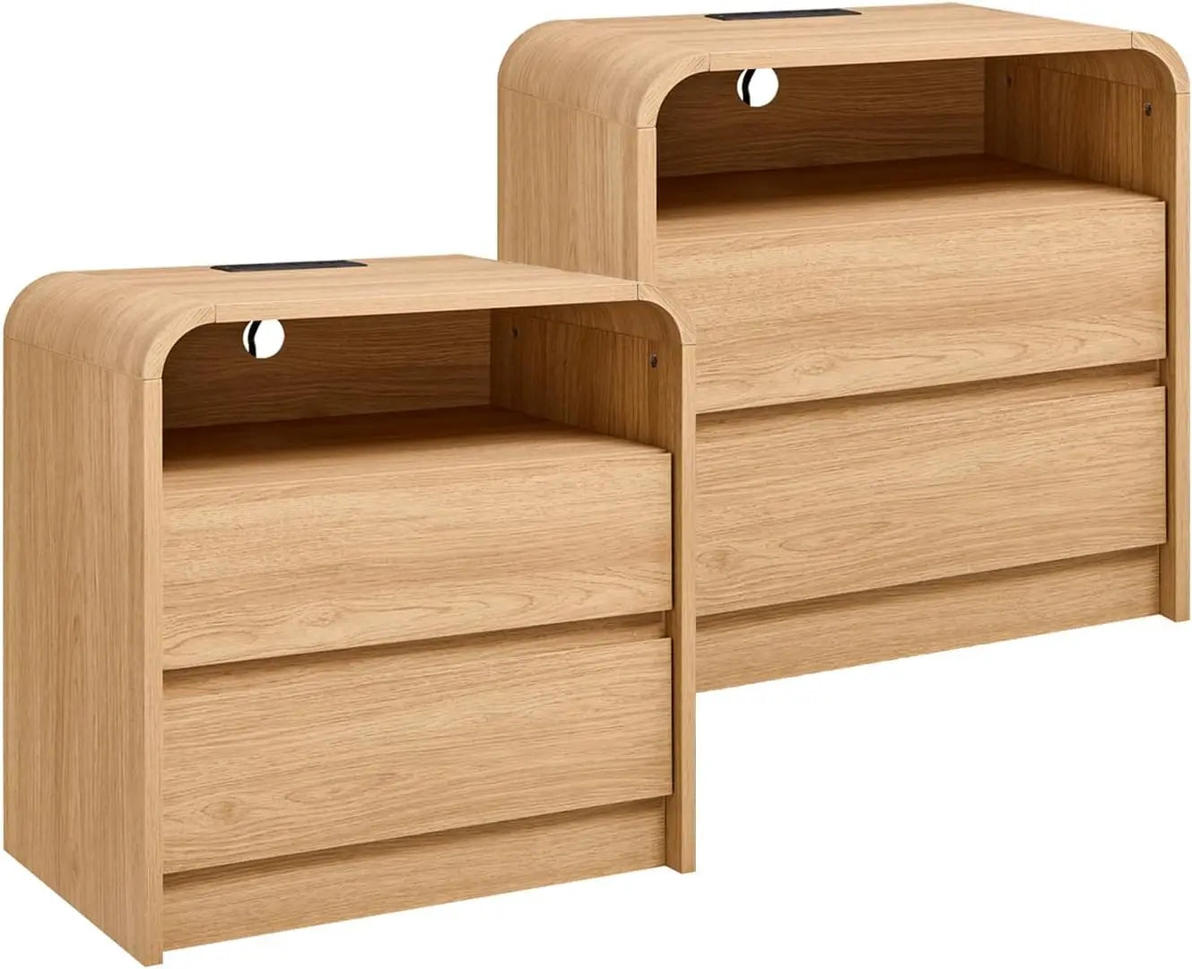 Aitjunz Modern Nightstands Set Of 2 With Charging Station And Storage Drawers