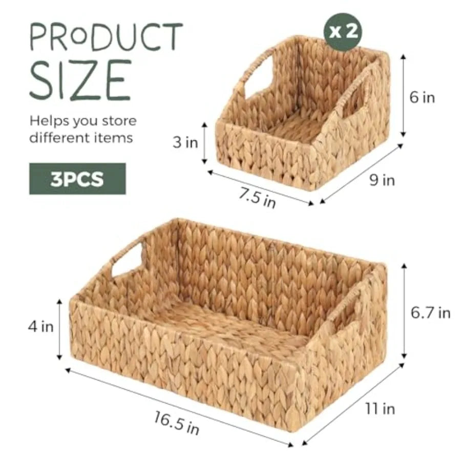 Set Of 3 Handwoven Storage Baskets Natural Wicker Organizer Bins