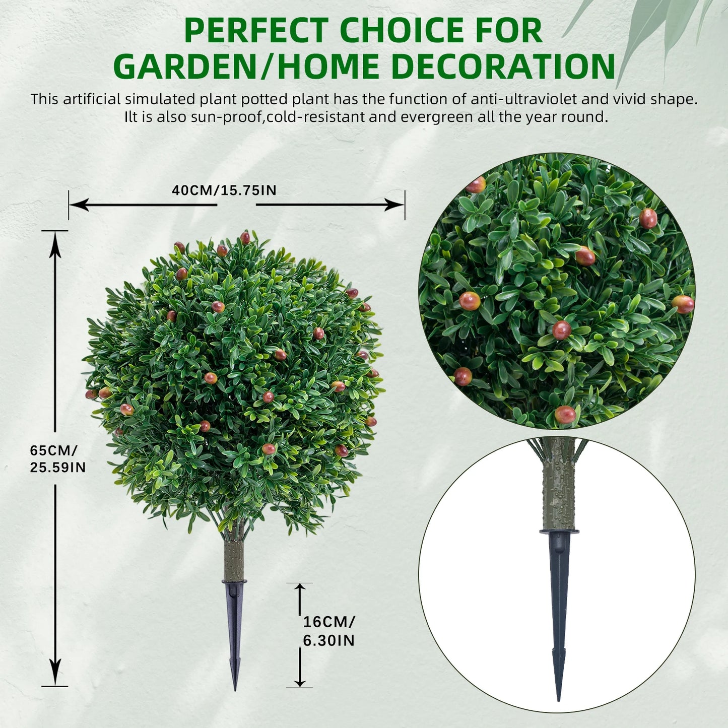 HiMISS 2 Pcs Artificial Topiary Ball Trees With Ground Spikes