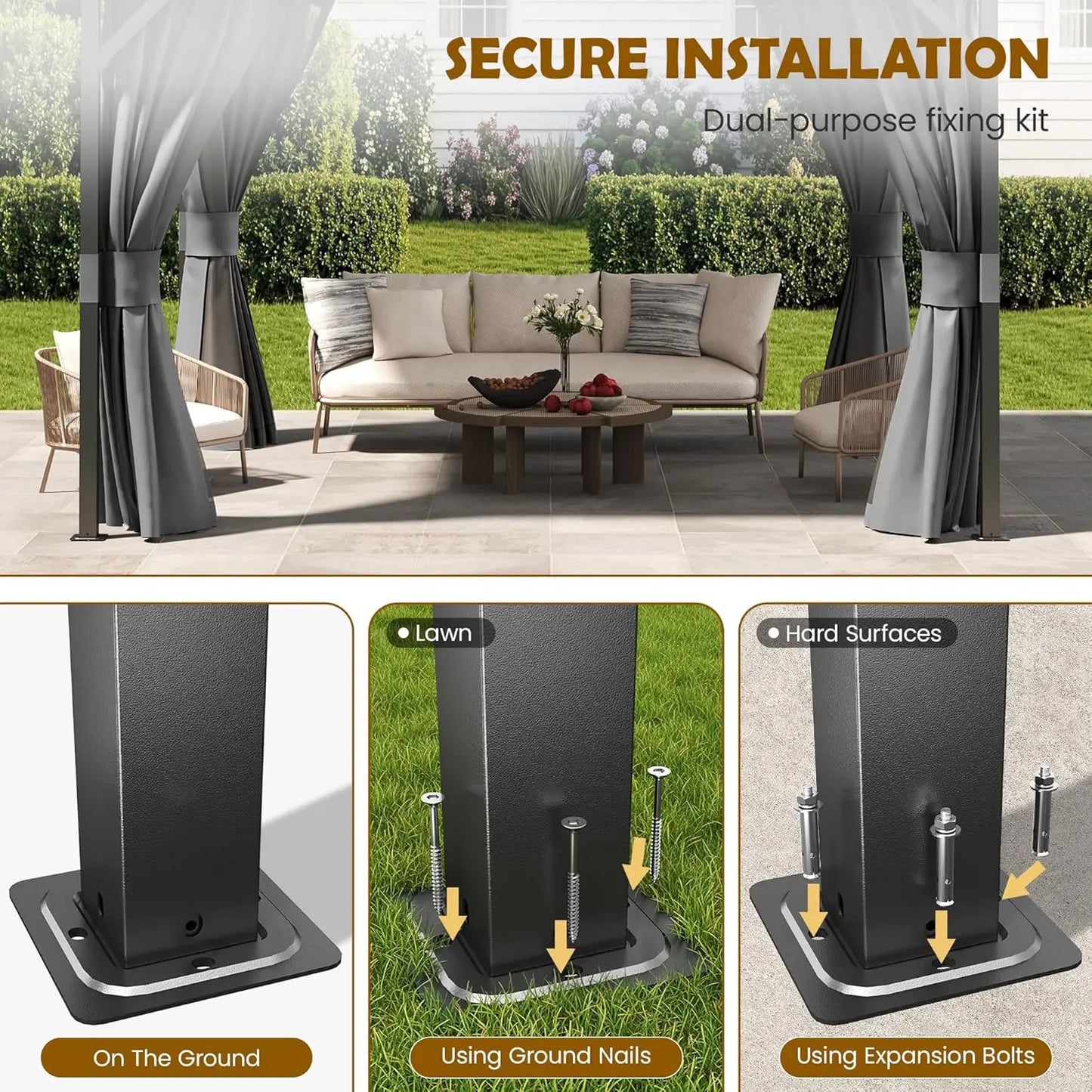 Metal Hardtop Gazebo With Galvanized Steel Roof Waterproof