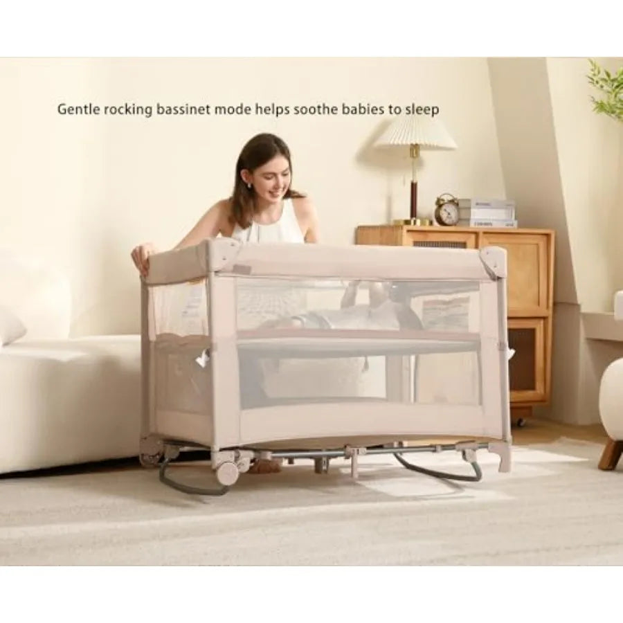 Pack and Play 5 in 1 Baby Playard Portable Crib Bassinet Bedside Sleeper Mesh