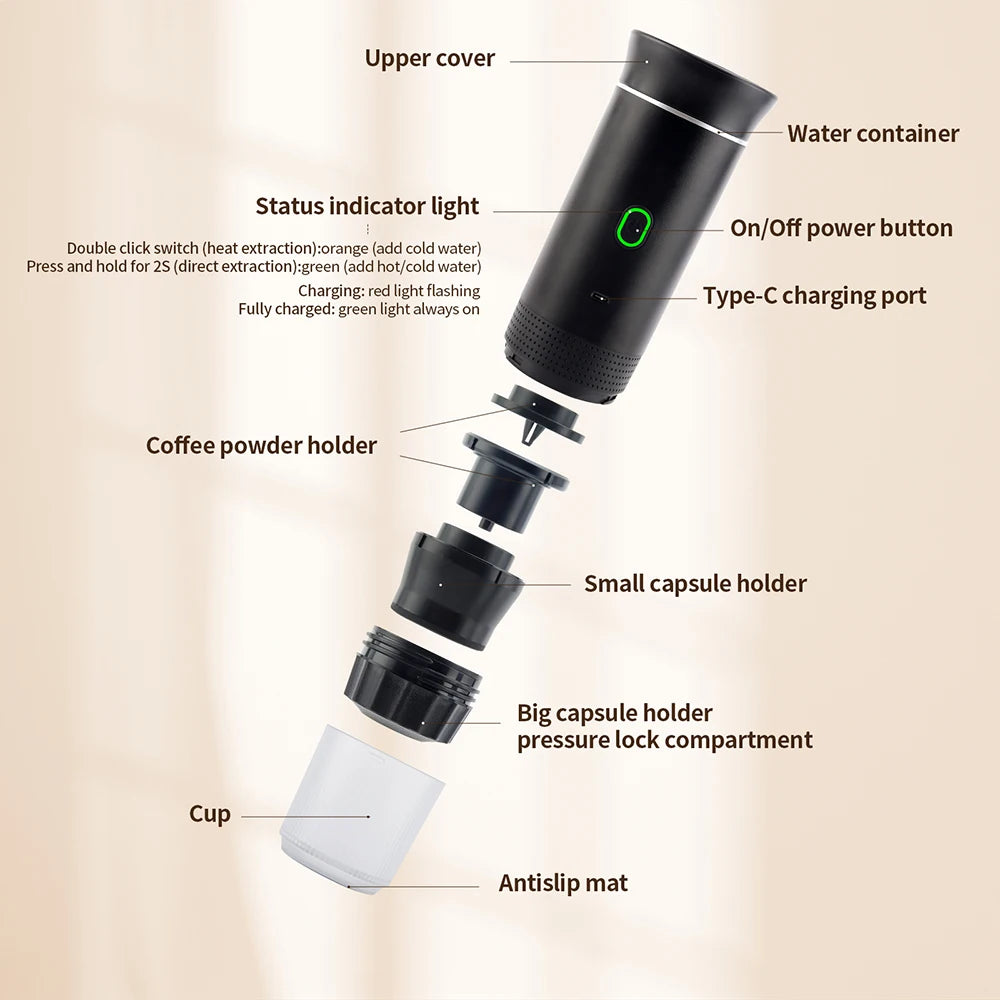 Obecilc Wireless Portable Espresso Coffee Machine 3-In-1 Capsule