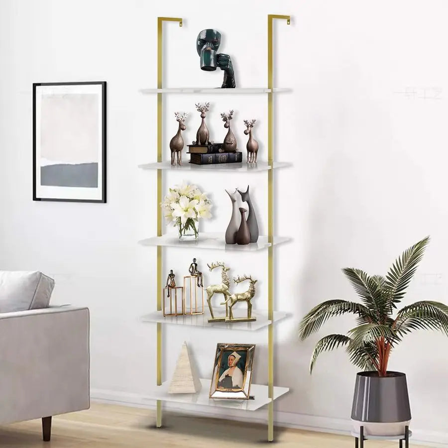 Ladder Shelf 5 Tier Wall Mounted Wood Rack Industrial Modern