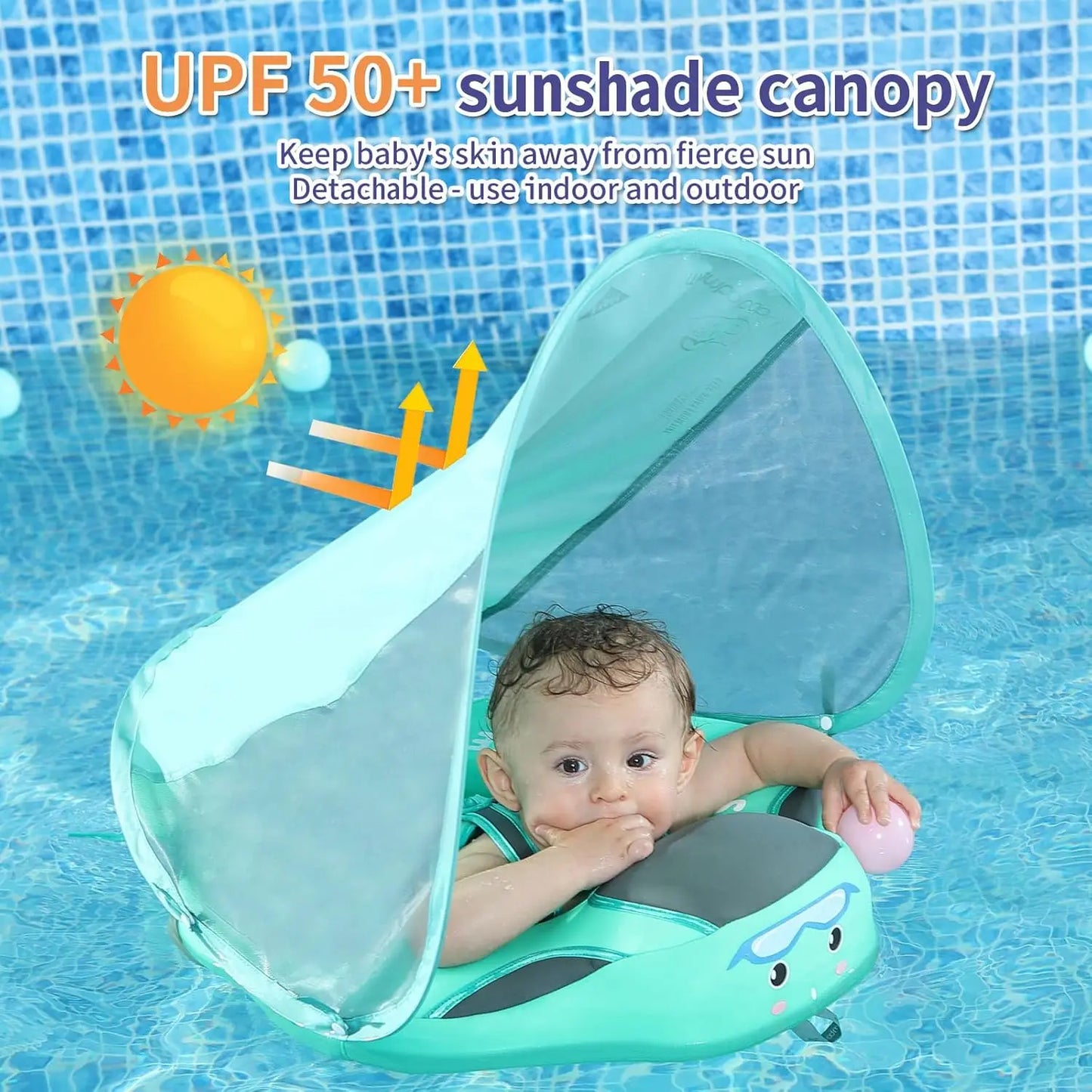 Non Inflatable Baby Swim Float With Tail And Canopy For 3 To 24 Months