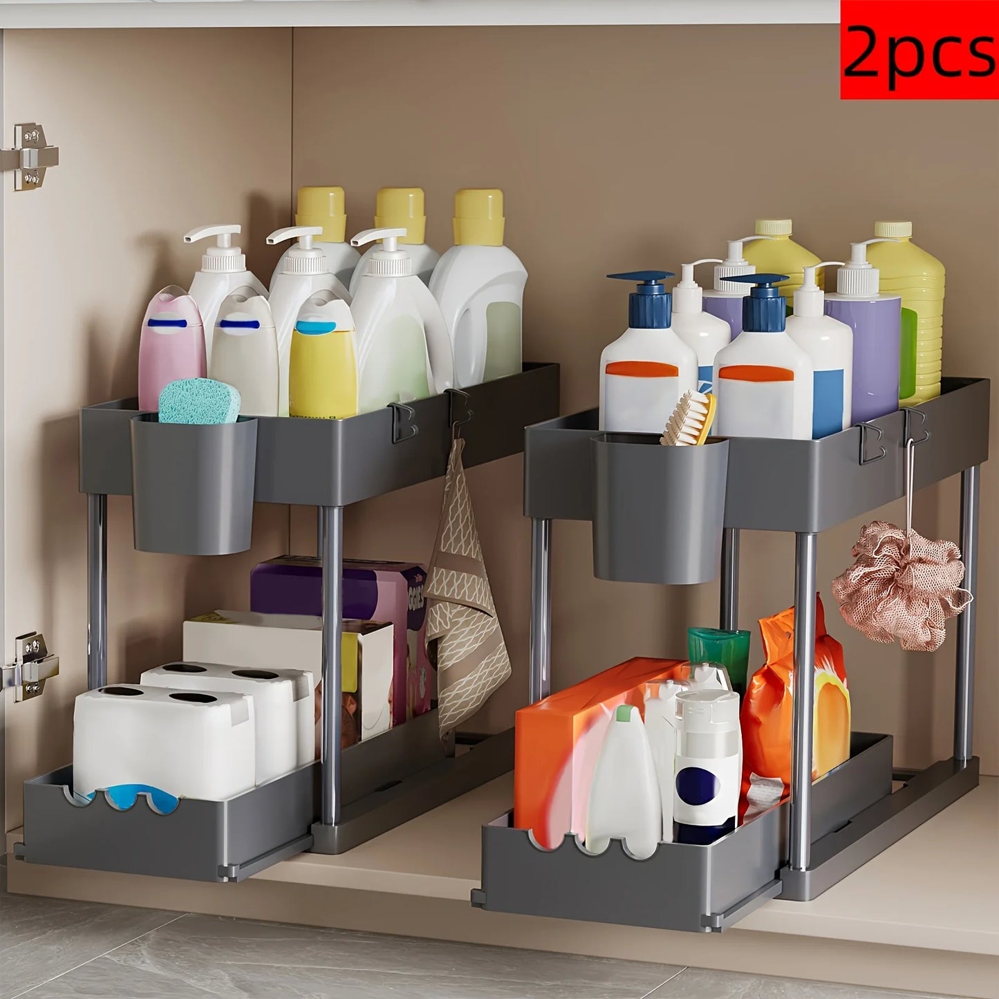 Double-Layer Pull-Out Cabinet Organizer For Under Sink Kitchen Storage