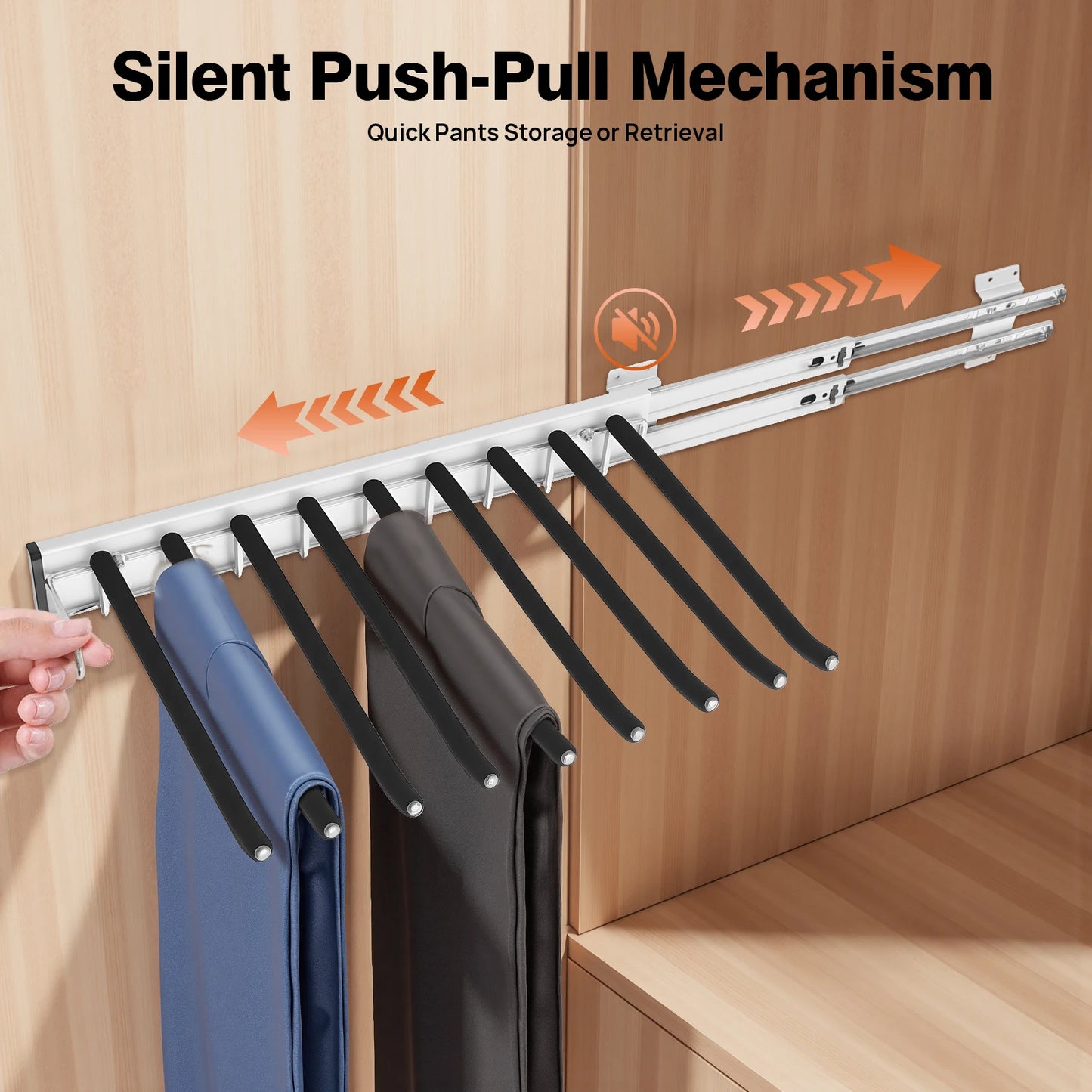 Bymaocar Pull Out Trousers Rack 9 Rods Retractable Wardrobe Wall Mount