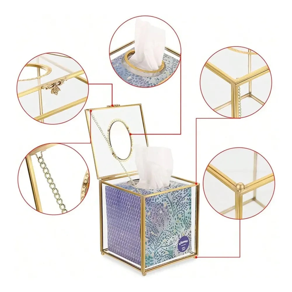 Clear Glass Tissue Box Cover Dainty Cube Holder For Dresser