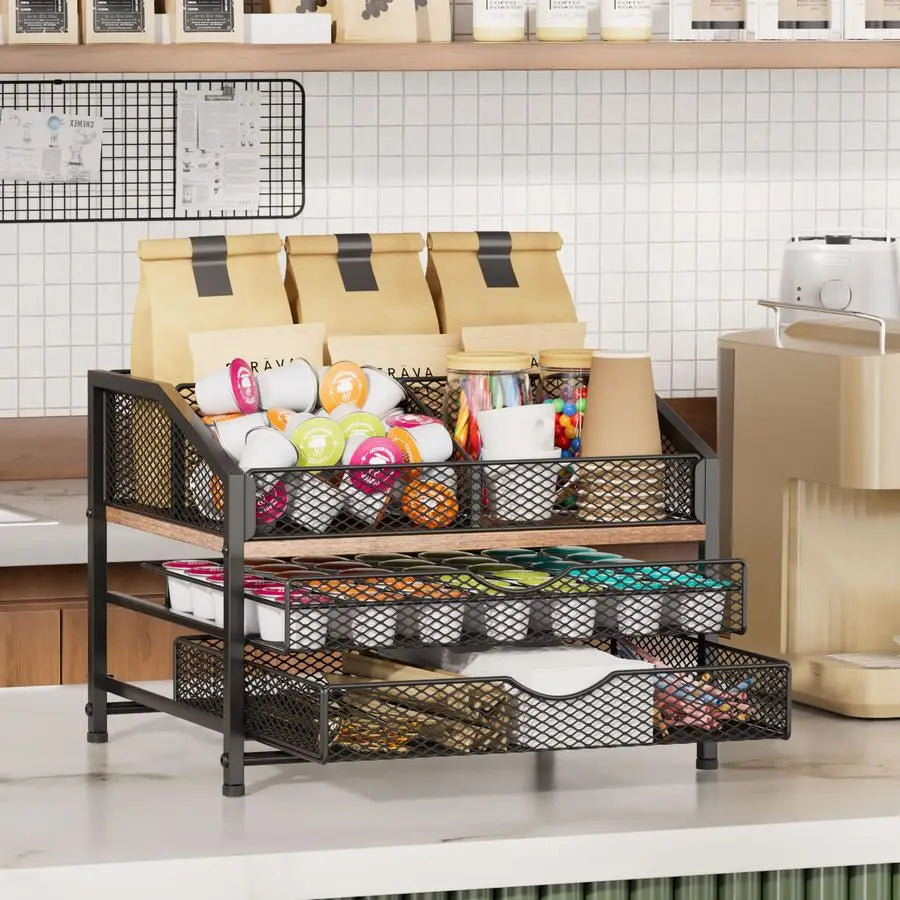 XMSJ Bar Organizer for Countertop Coffee Station with Removable Dividers