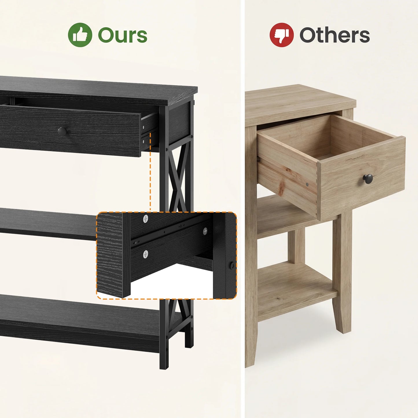 JHK Two Tier Sofa Table Industrial Hallway Entryway Living Room