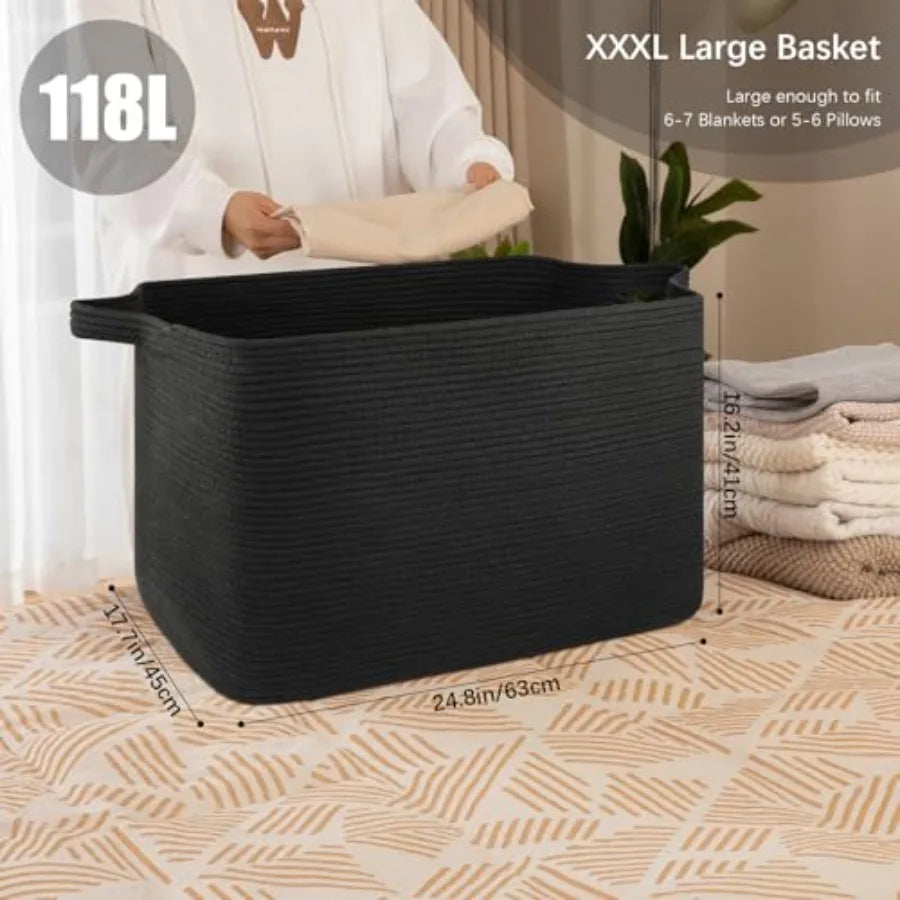 Extra Large Woven Rope Blanket Basket For Nursery And Living Room Storage