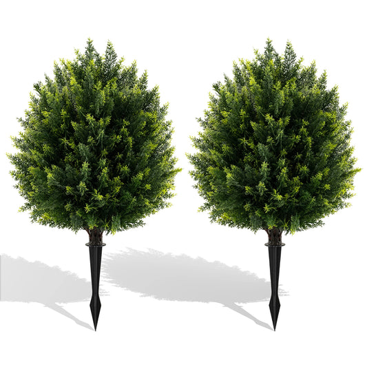 LIFEZEAL 2 Pack Artificial Cypress Topiary Trees With Ground Spikes