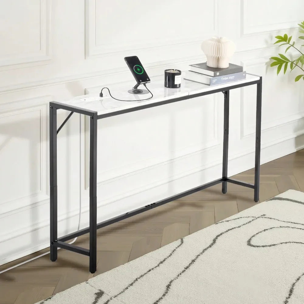 XMSJ Modern Console Table With Power Outlet And Anti Tip