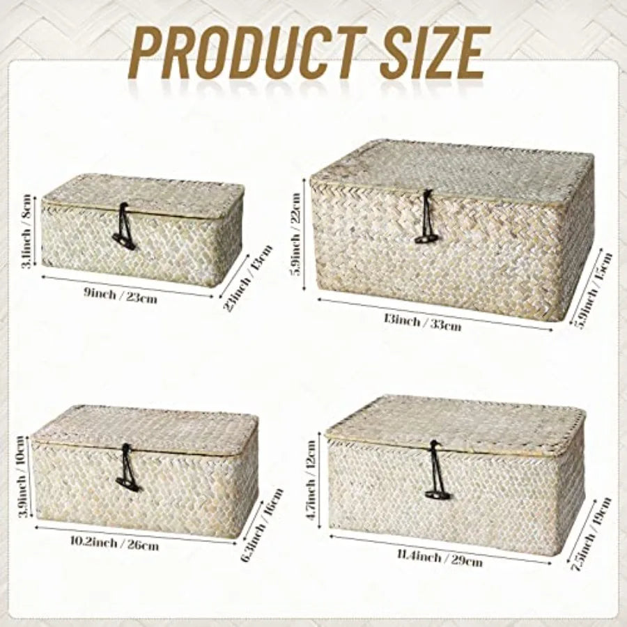 Wicker Baskets With Lids Natural Seagrass Storage Bins