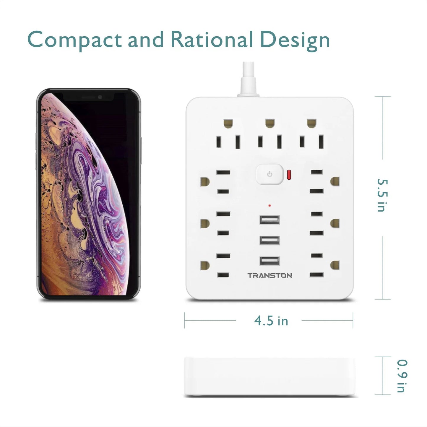 Power Outlet Surge Protector 9 Sockets And 3 USB Ports