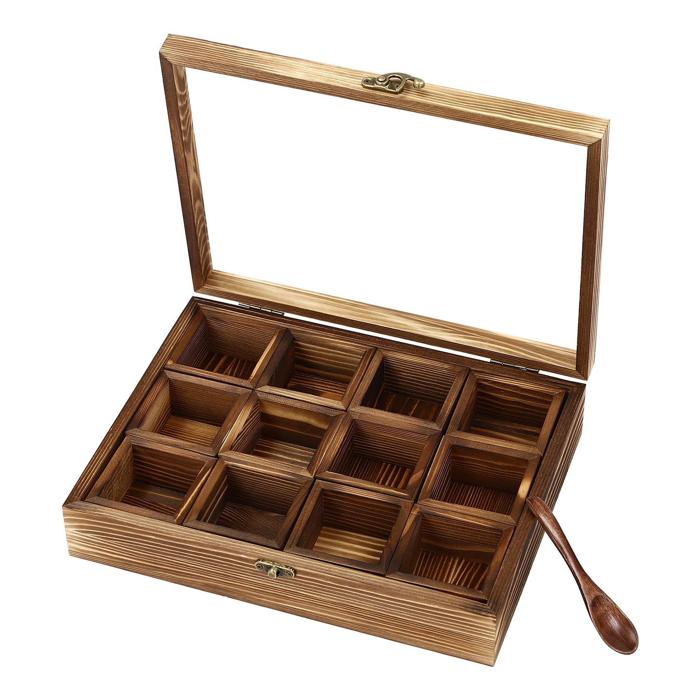 Wooden Spice Box With 12 Compartments For Spices And Herbs
