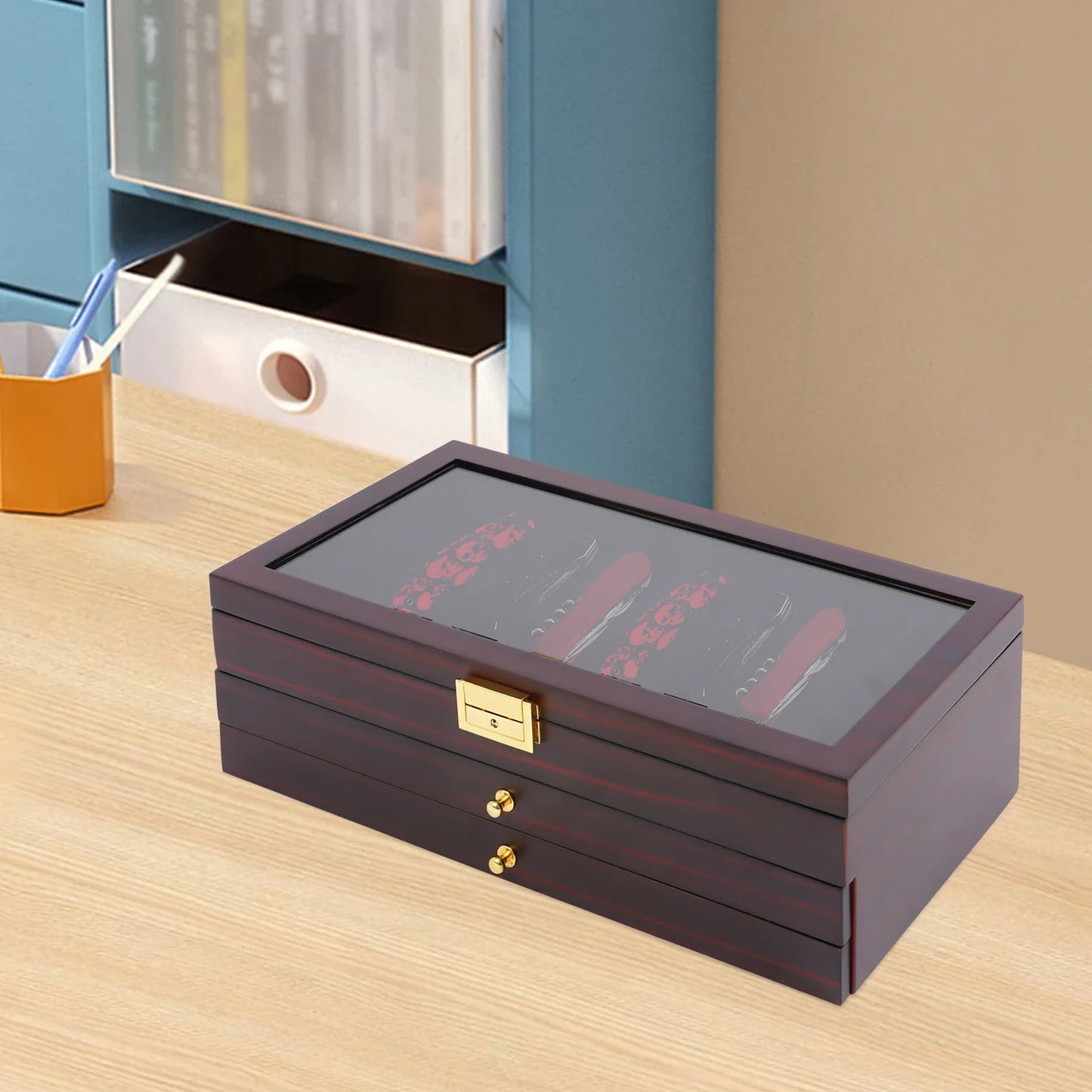 Bymaocar 3 Tier Knife Display Case And Storage Box Organizer