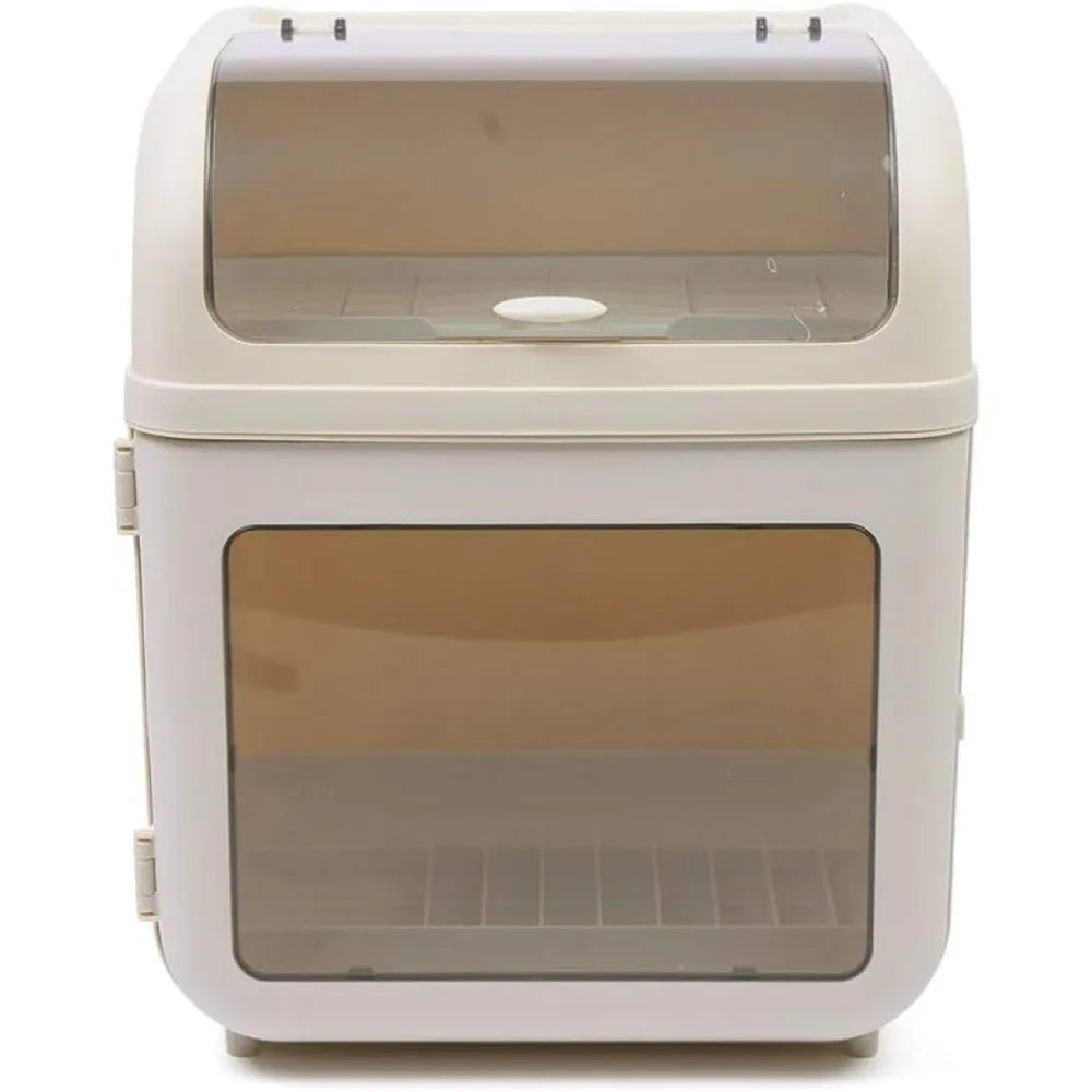 Two Tier Dish Drying Rack With Lid And Removable Drip Tray PP Plastic