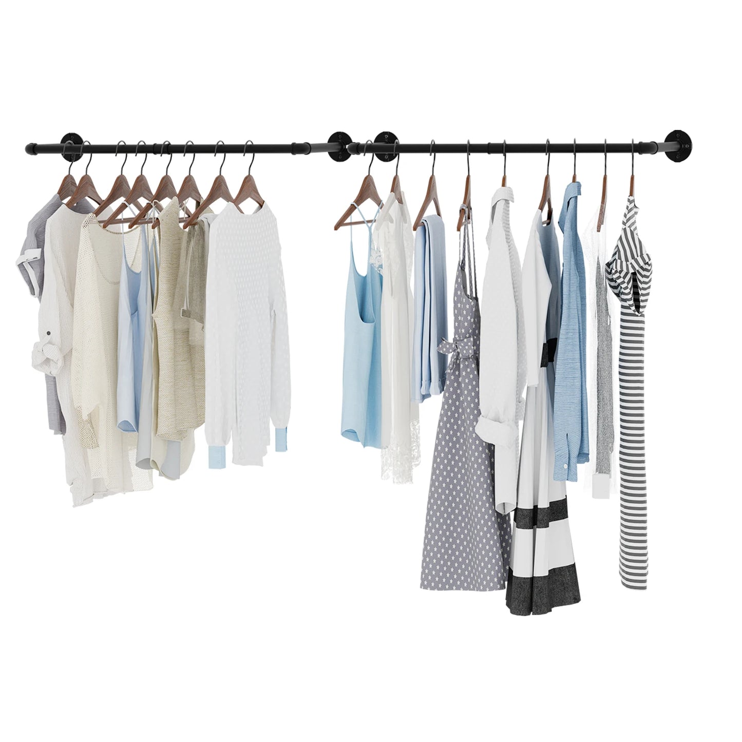 Industrial Pipe Clothes Rail Wall Mounted Garment Rack Closet Organizer