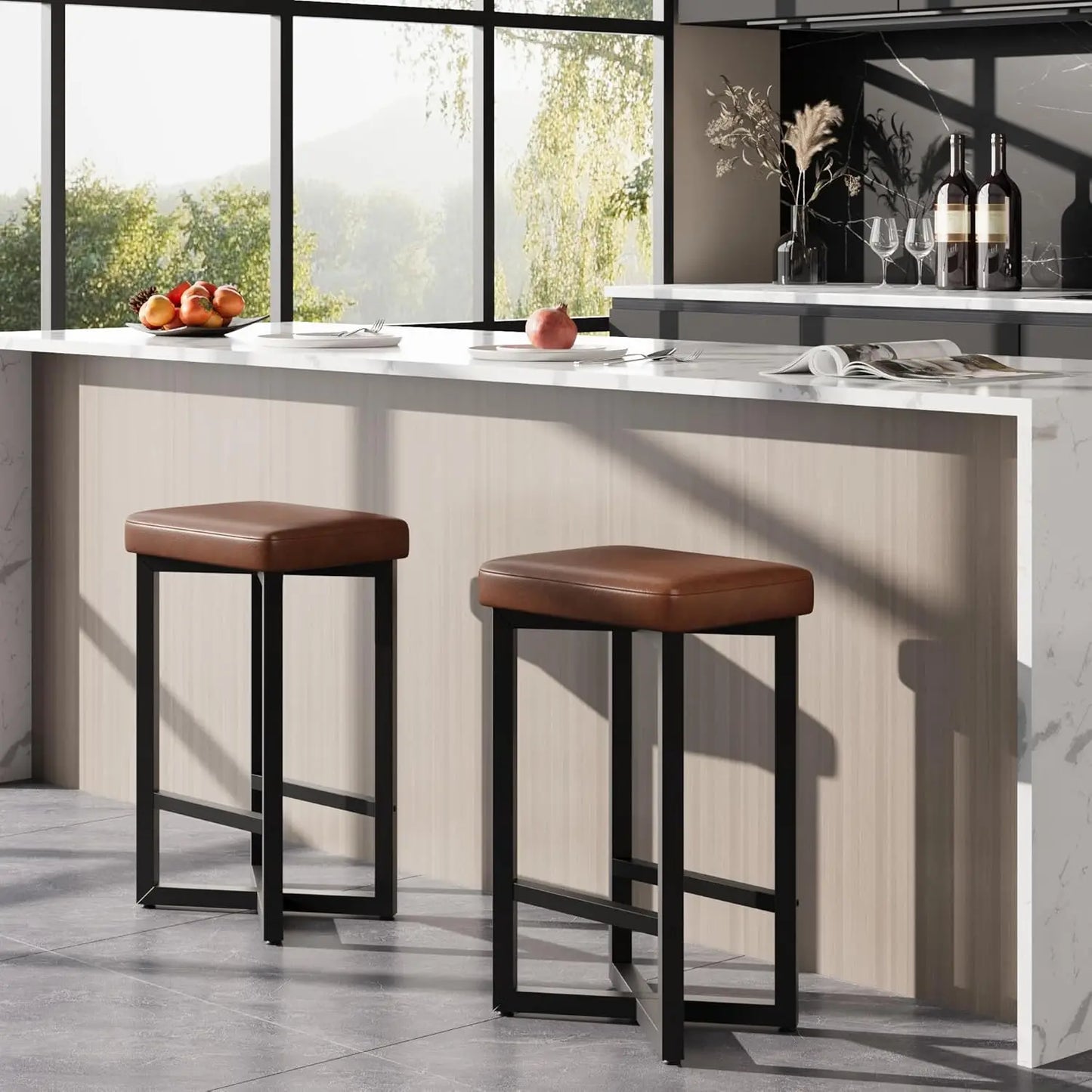 HobbyLane Backless Bar Stools Set With XFrame PU Leather